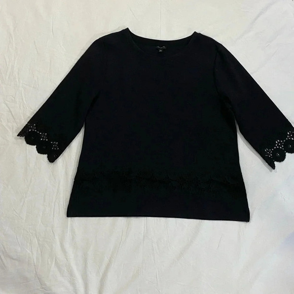 -  Talbots women’s black scalloped sleeve whitchy black floral lace goth XLP - Picture 4 of 12